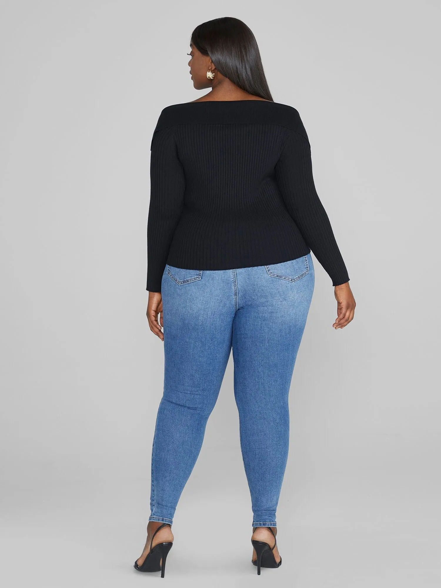 Fashion To Figure - Norma Off-The-Shoulder Asymmetrical Button Sweater