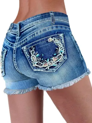 Flamingals Women Jean Shorts High Waist Distressed Frayed Raw Hem Straight Leg Denim Shorts
