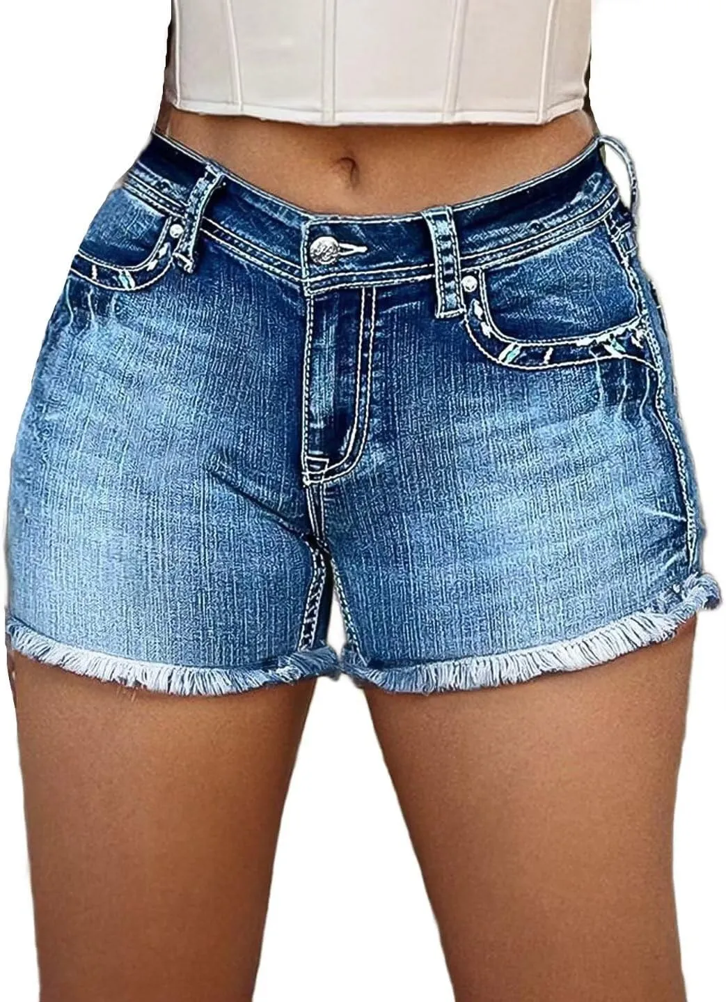 Flamingals Women Jean Shorts High Waist Distressed Frayed Raw Hem Straight Leg Denim Shorts