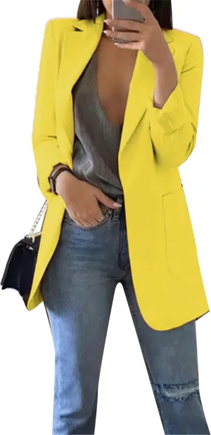 FLITAY Women's Casual Solid Color Jackets Lapel Collar Open Front Blazer Long Sleeve Work Office Outfit Blazer