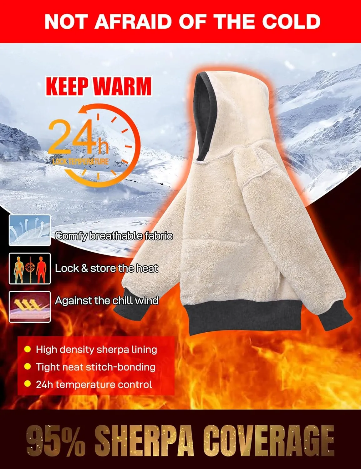 Flygo Unisex Boys Girls Fleece Lined Sherpa Hoodie Kids Warm Winter Hoodies Pullover Hooded Sweatshirt Sweater 4-13Y