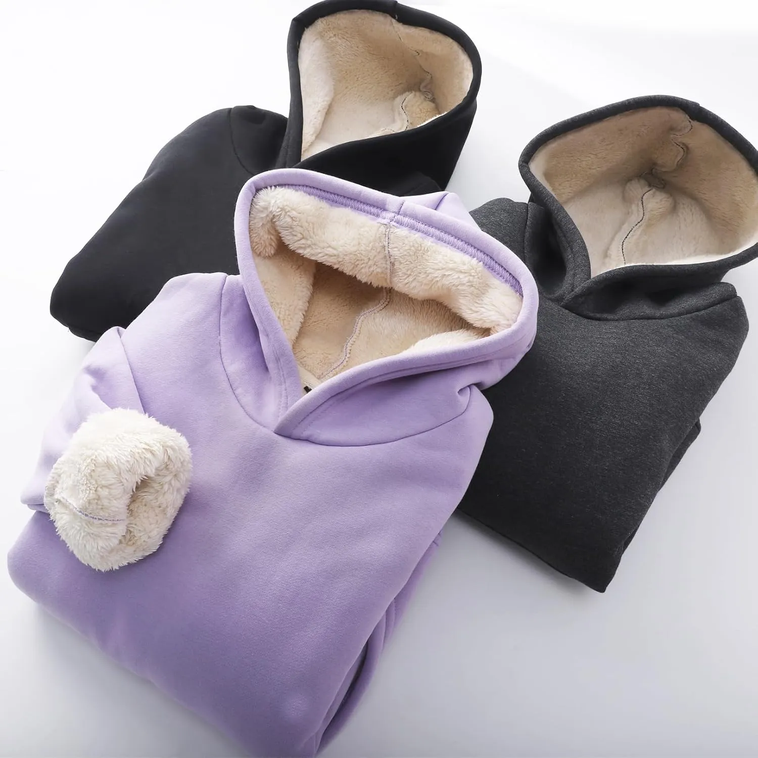 Flygo Unisex Boys Girls Fleece Lined Sherpa Hoodie Kids Warm Winter Hoodies Pullover Hooded Sweatshirt Sweater 4-13Y