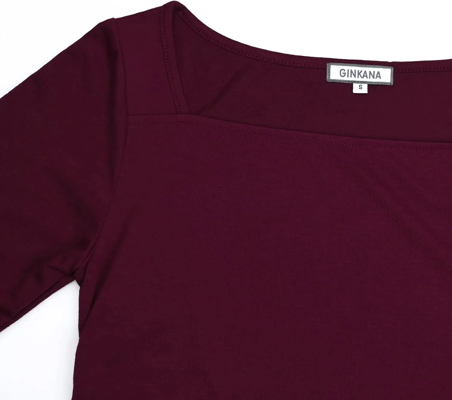 GINKANA Maternity Shirts Square Neck Slim Fit Tee Top Pregnancy Basic Long Sleeve Shirt for Daily Wear