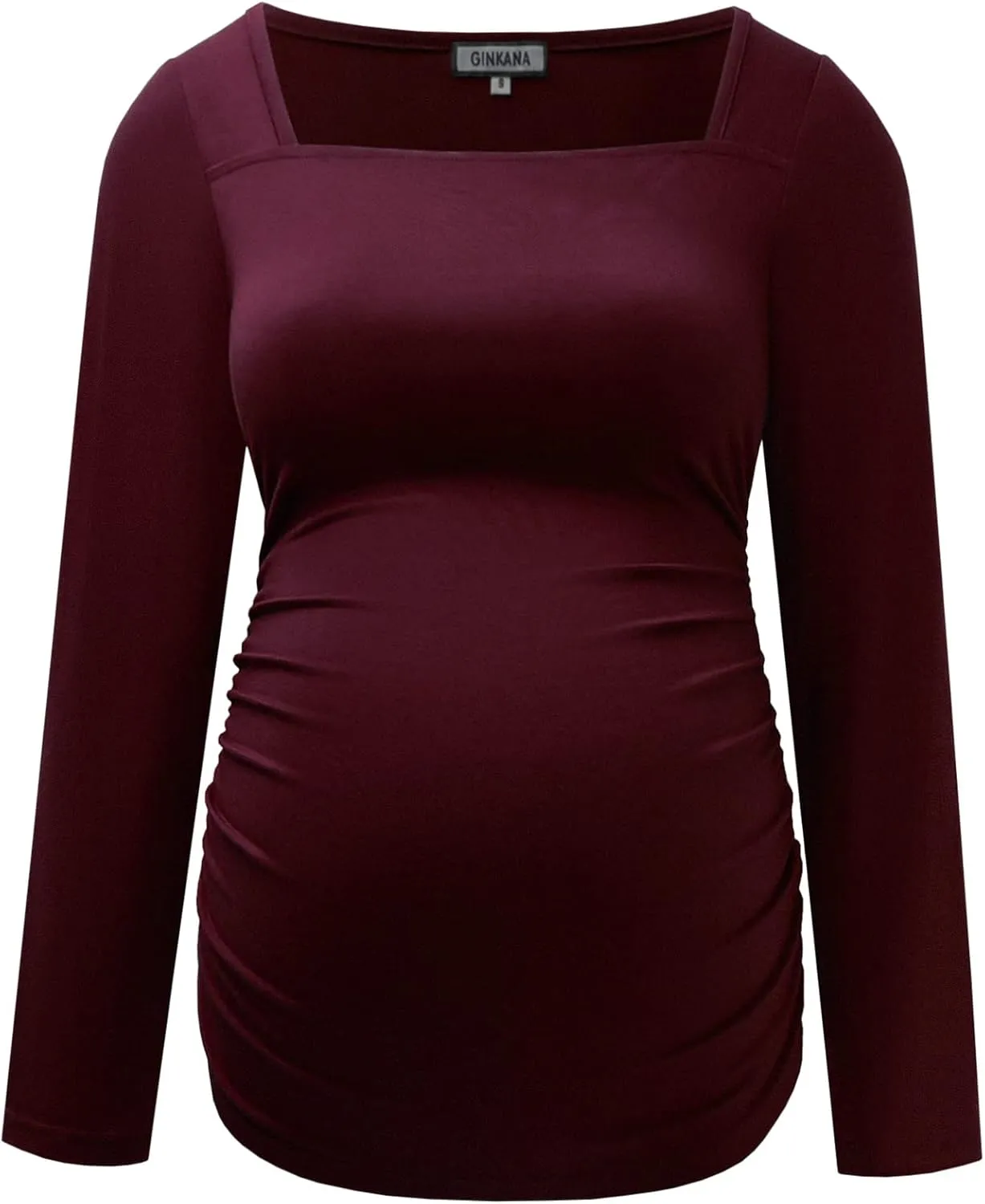 GINKANA Maternity Shirts Square Neck Slim Fit Tee Top Pregnancy Basic Long Sleeve Shirt for Daily Wear