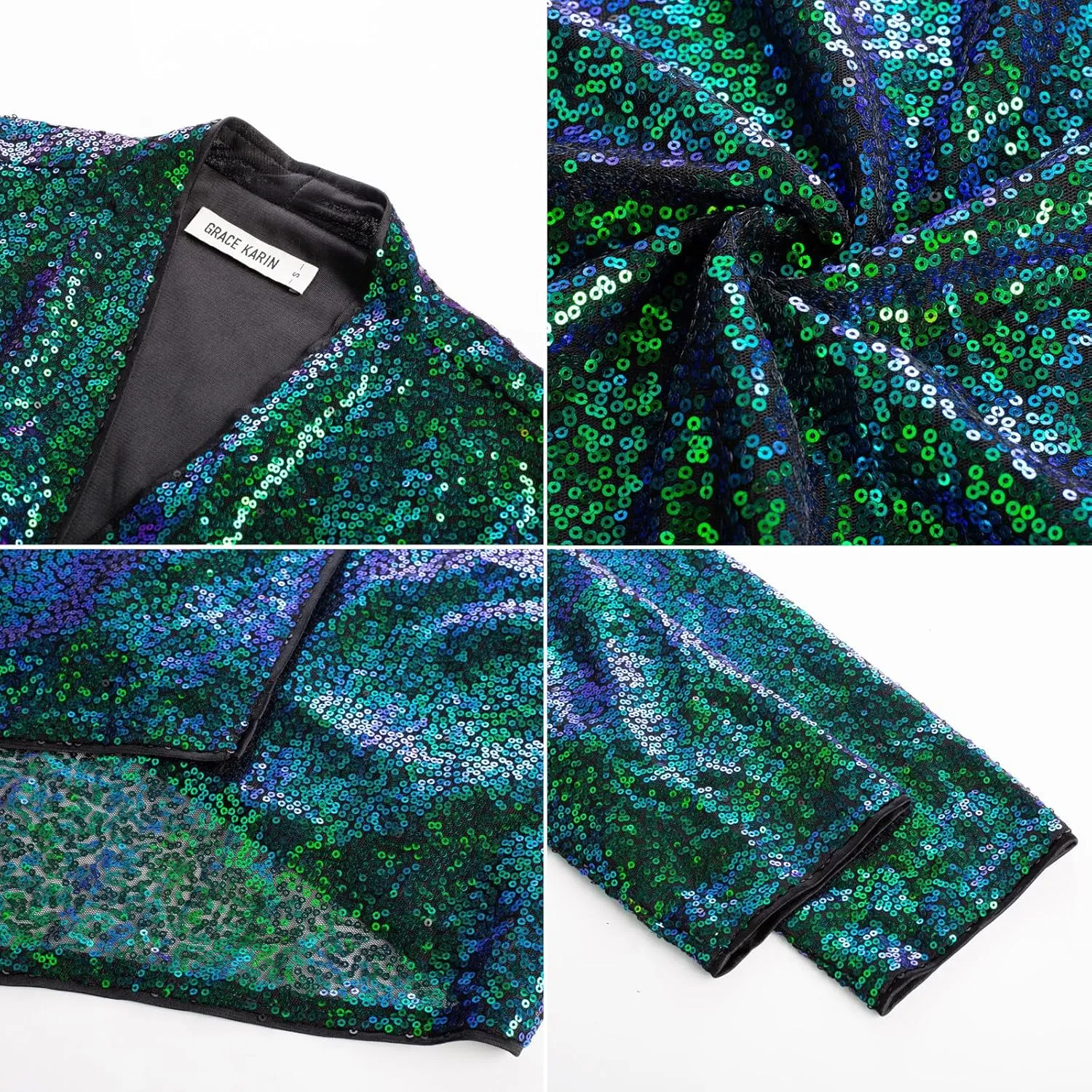 GRACE KARIN Sequin Blazer for Women Sparkly Sequin Jacket Long Sleeve Open Front Sequin Cardigan