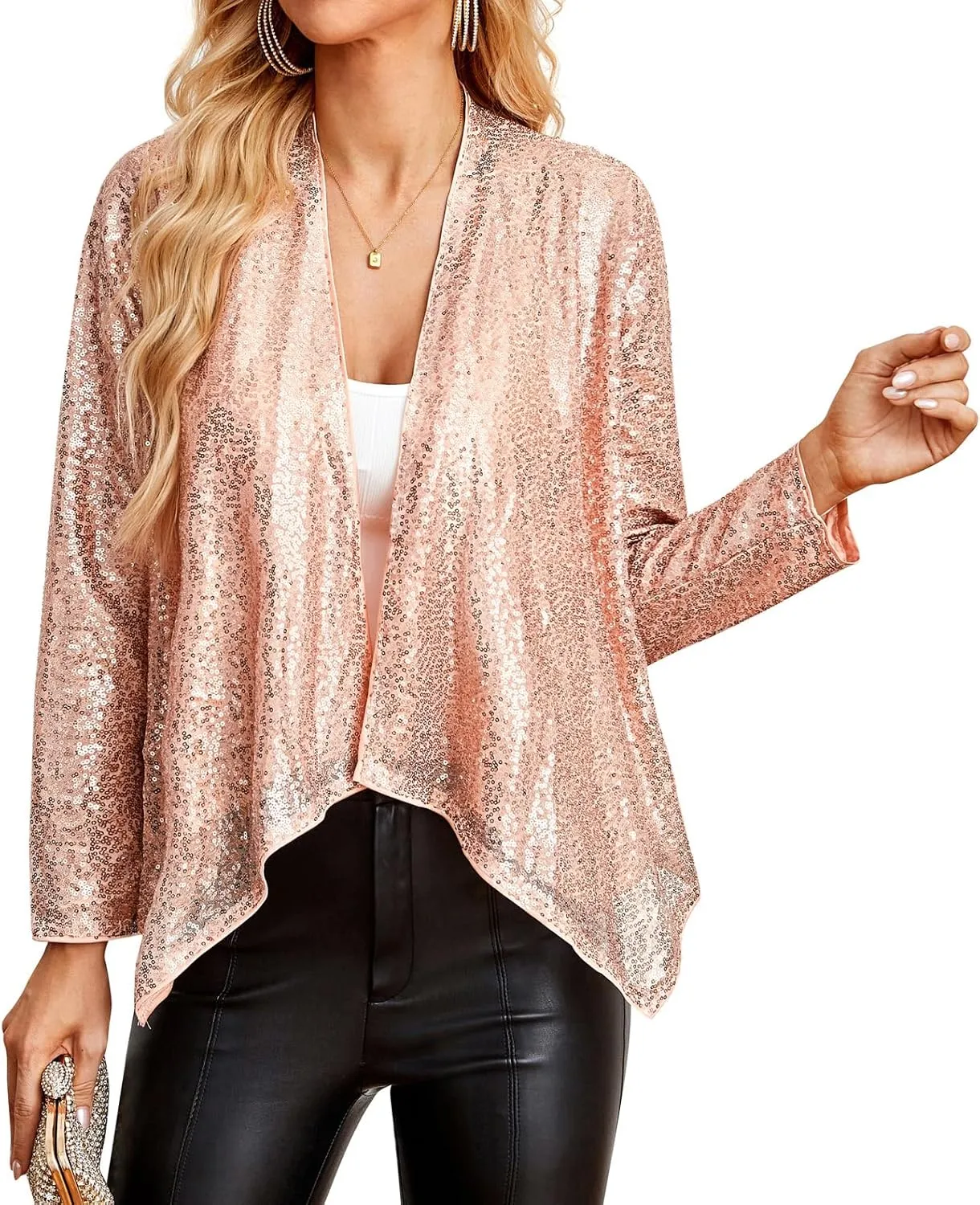 GRACE KARIN Sequin Blazer for Women Sparkly Sequin Jacket Long Sleeve Open Front Sequin Cardigan