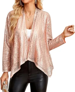 GRACE KARIN Sequin Blazer for Women Sparkly Sequin Jacket Long Sleeve Open Front Sequin Cardigan
