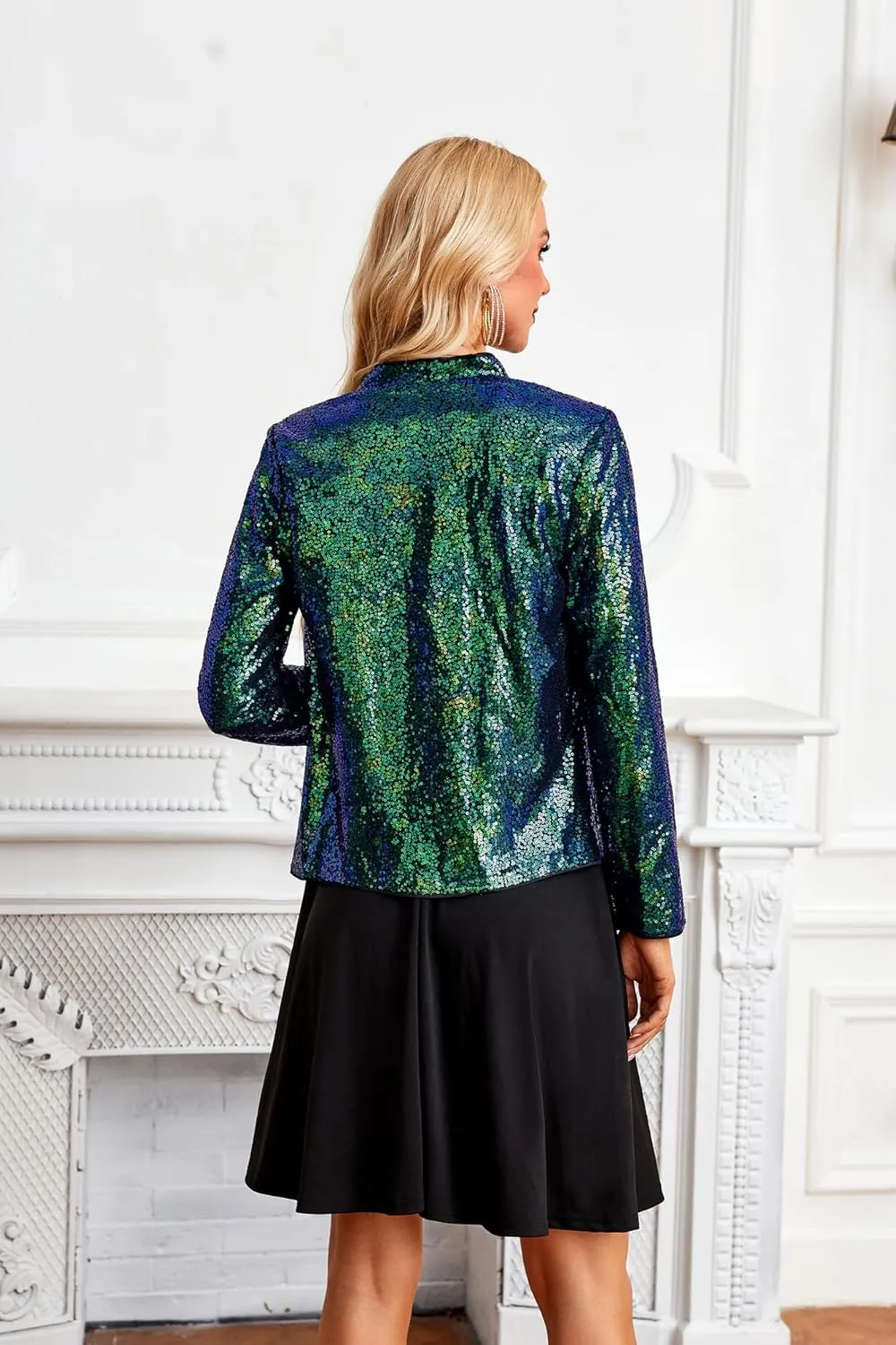 GRACE KARIN Sequin Blazer for Women Sparkly Sequin Jacket Long Sleeve Open Front Sequin Cardigan