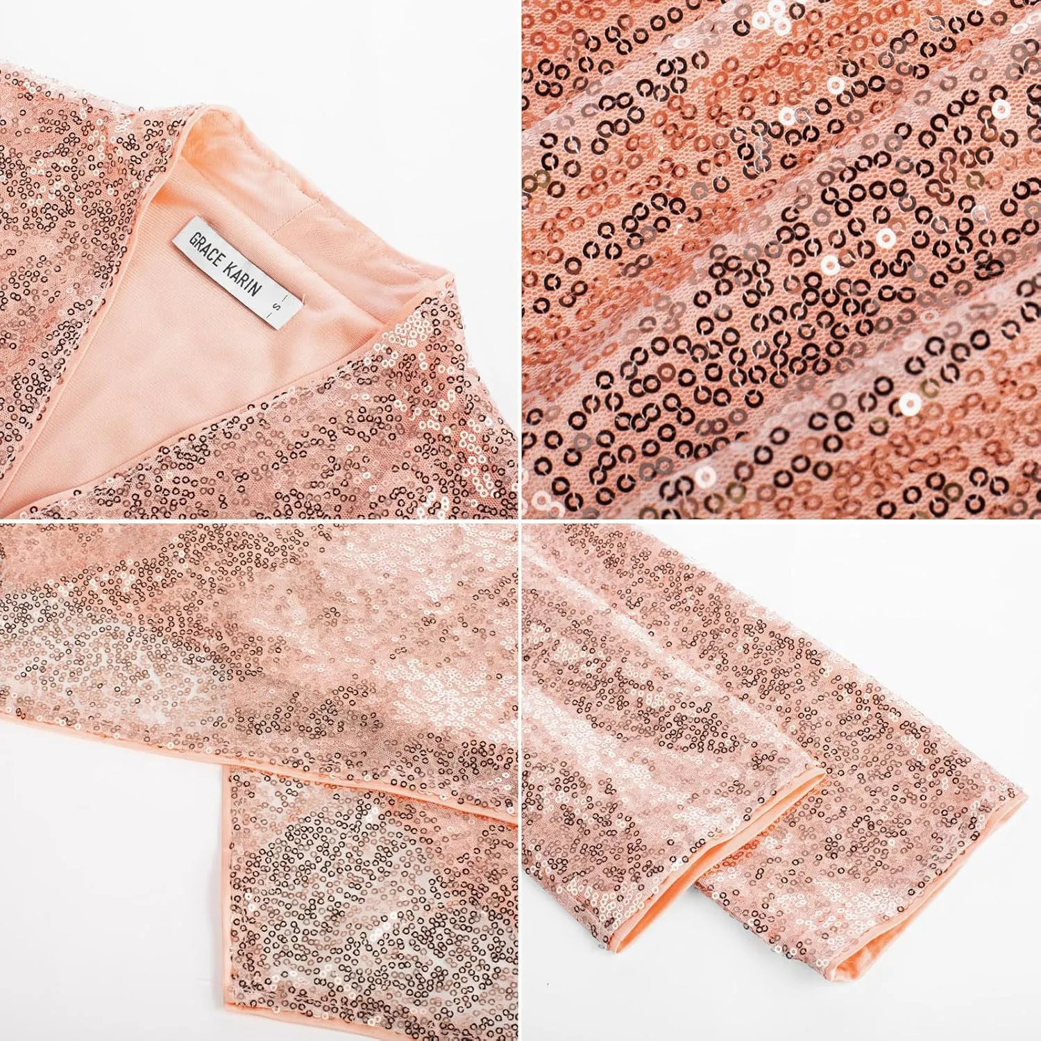 GRACE KARIN Sequin Blazer for Women Sparkly Sequin Jacket Long Sleeve Open Front Sequin Cardigan