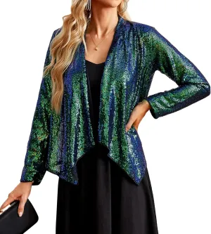 GRACE KARIN Sequin Blazer for Women Sparkly Sequin Jacket Long Sleeve Open Front Sequin Cardigan