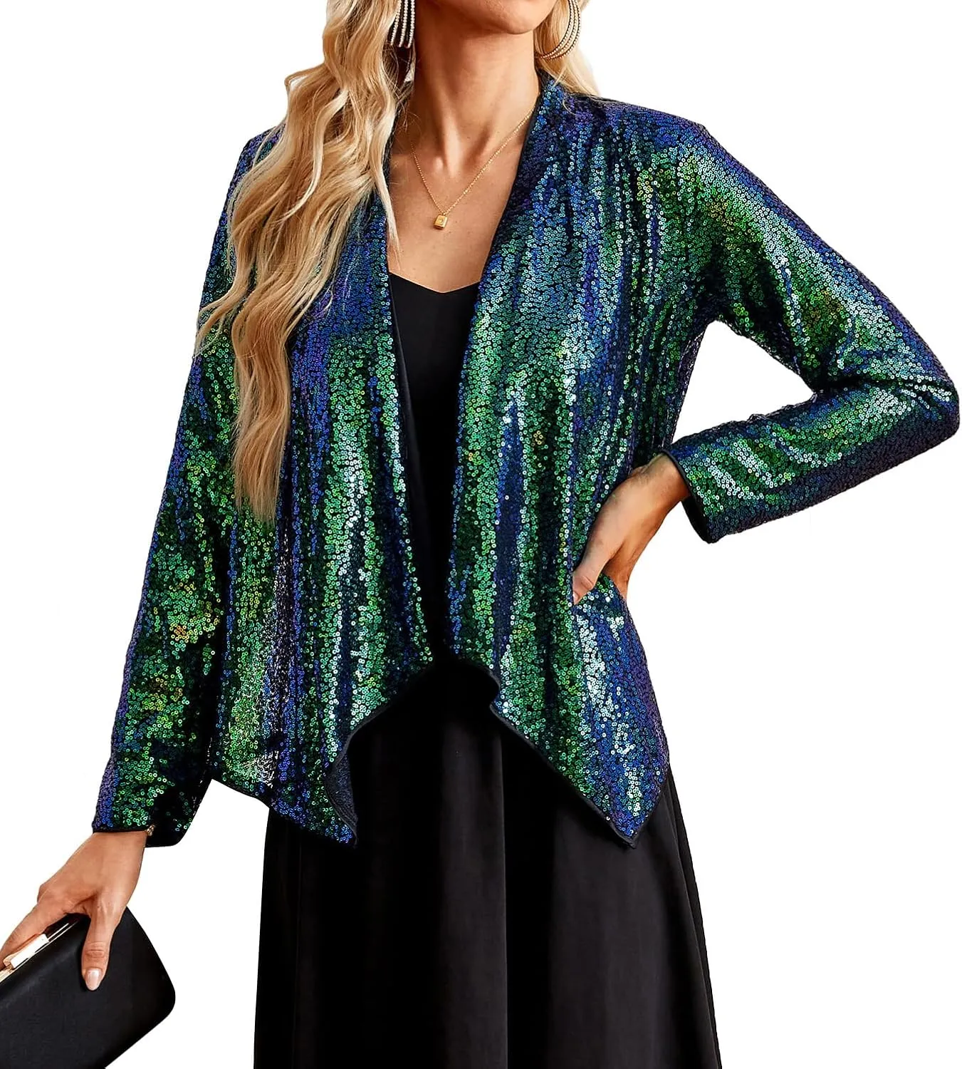 GRACE KARIN Sequin Blazer for Women Sparkly Sequin Jacket Long Sleeve Open Front Sequin Cardigan