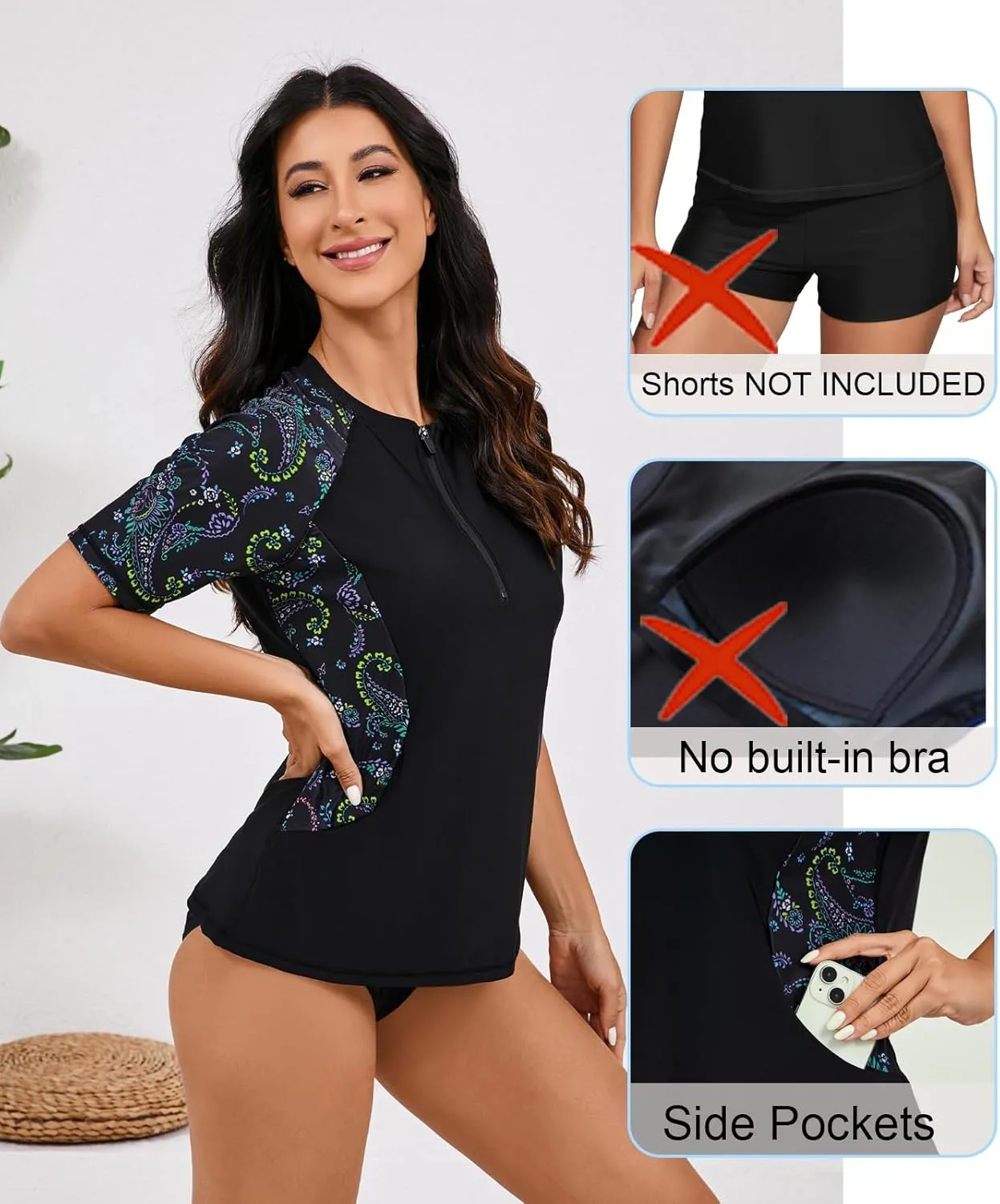 Halcurt Women's Short Sleeve Rash Guard Swimsuit Top Swim Shirt Only Swim Tee UPF50  Quick Dry Swimsuit
