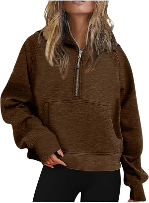 Half Zip Up Hoodie For Women Trendy 2023 Fall y2k Outfits Oversized Long Sleeve Hooded Sweatshirt Pullover