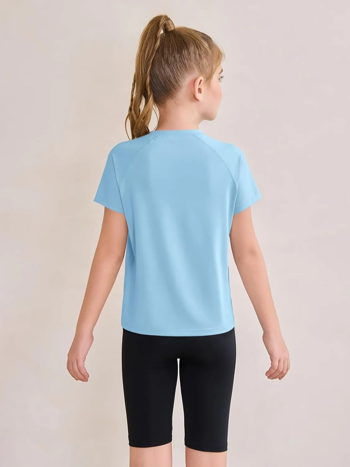 Haloumoning Girls Athletic Shirts Short Sleeve Quick Dry T-Shirt Kids Summer Tee Tops 5-14Y