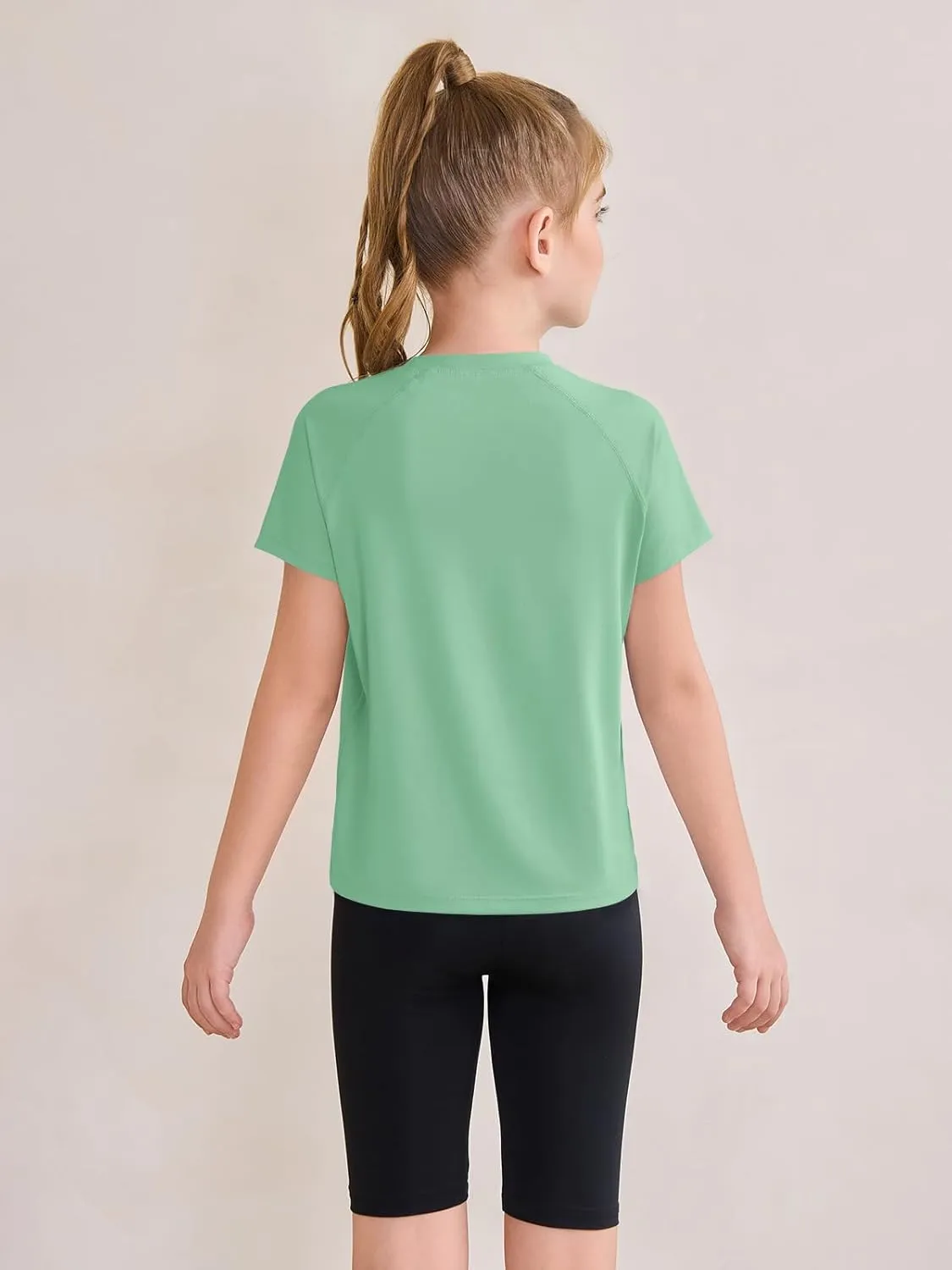 Haloumoning Girls Athletic Shirts Short Sleeve Quick Dry T-Shirt Kids Summer Tee Tops 5-14Y