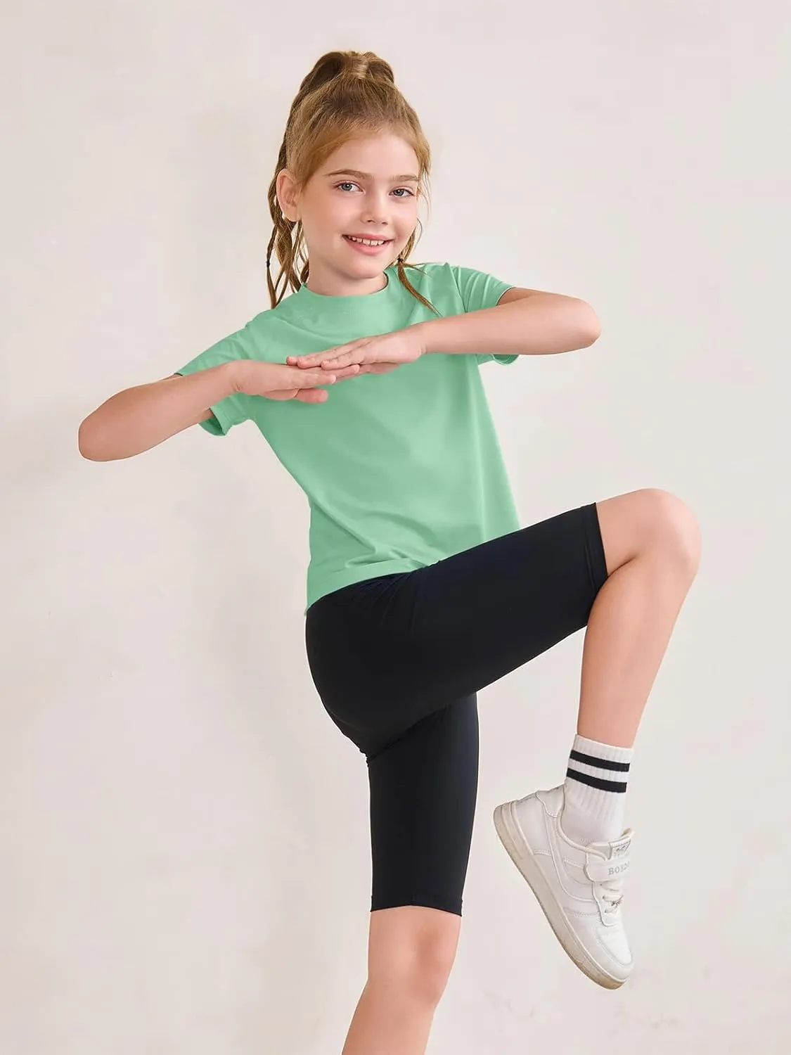 Haloumoning Girls Athletic Shirts Short Sleeve Quick Dry T-Shirt Kids Summer Tee Tops 5-14Y