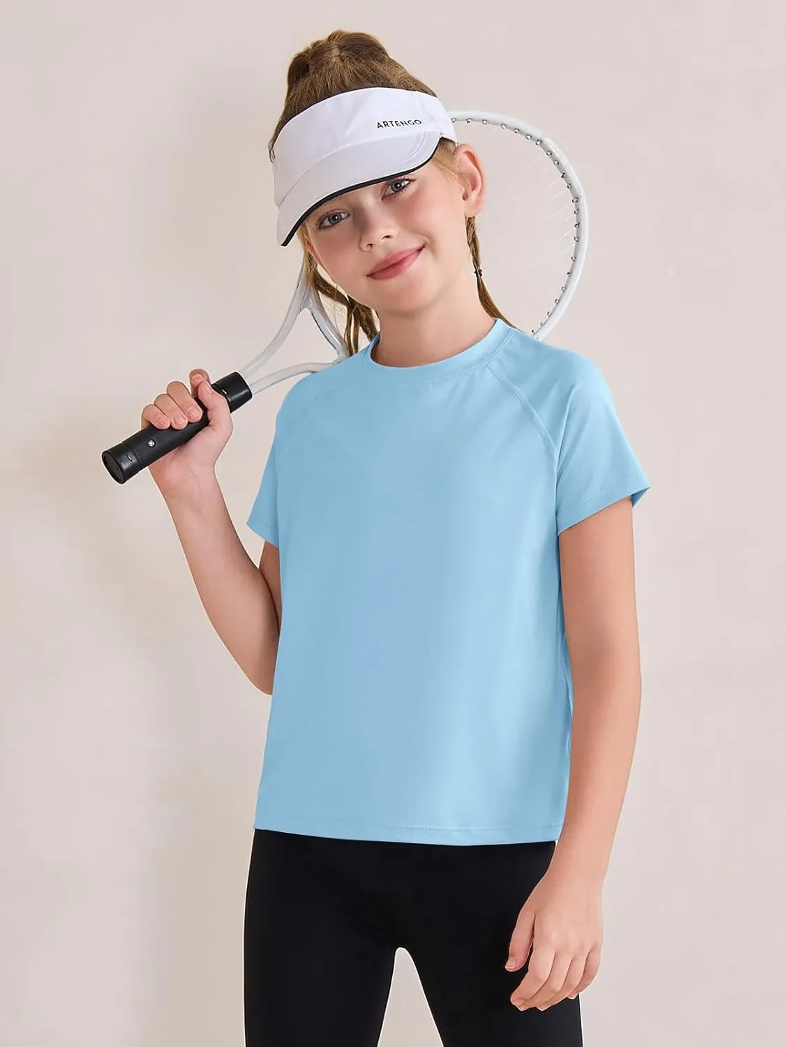 Haloumoning Girls Athletic Shirts Short Sleeve Quick Dry T-Shirt Kids Summer Tee Tops 5-14Y