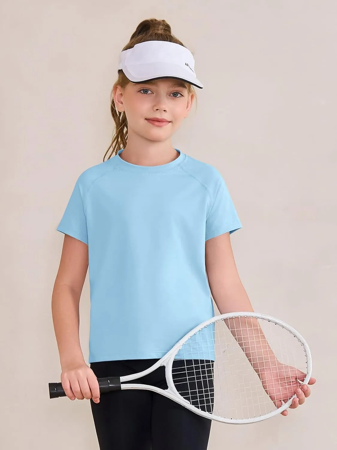 Haloumoning Girls Athletic Shirts Short Sleeve Quick Dry T-Shirt Kids Summer Tee Tops 5-14Y