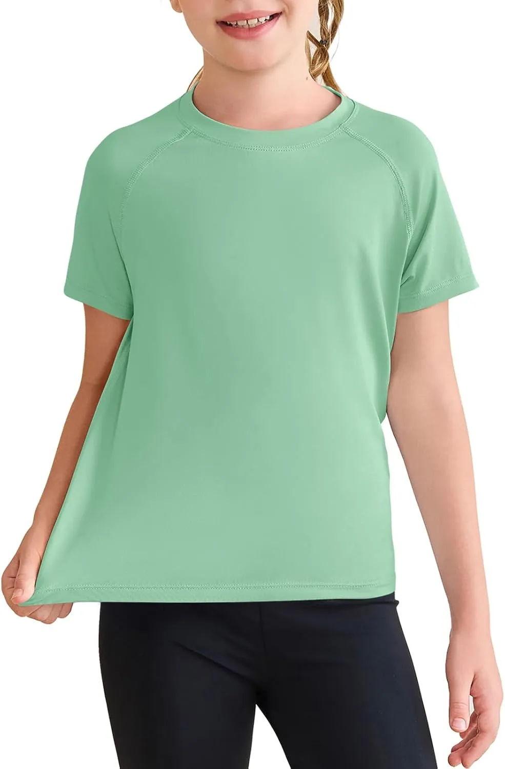 Haloumoning Girls Athletic Shirts Short Sleeve Quick Dry T-Shirt Kids Summer Tee Tops 5-14Y