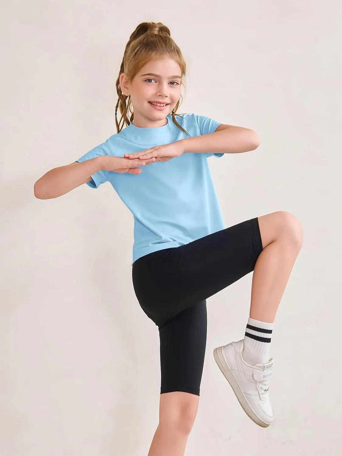 Haloumoning Girls Athletic Shirts Short Sleeve Quick Dry T-Shirt Kids Summer Tee Tops 5-14Y