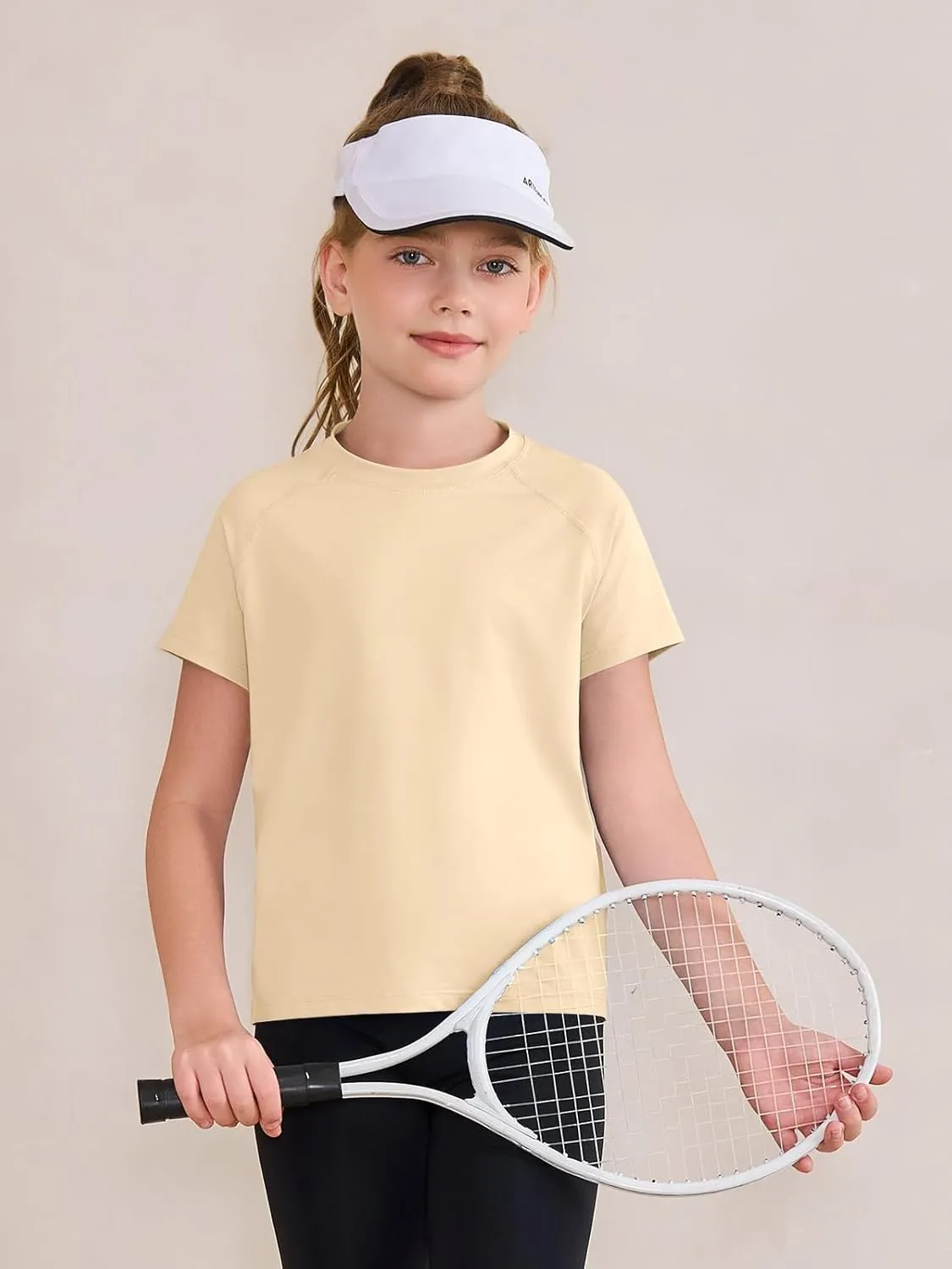 Haloumoning Girls Athletic Shirts Short Sleeve Quick Dry T-Shirt Kids Summer Tee Tops 5-14Y