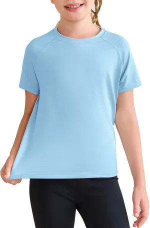 Haloumoning Girls Athletic Shirts Short Sleeve Quick Dry T-Shirt Kids Summer Tee Tops 5-14Y
