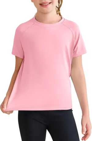 Haloumoning Girls Athletic Shirts Short Sleeve Quick Dry T-Shirt Kids Summer Tee Tops 5-14Y