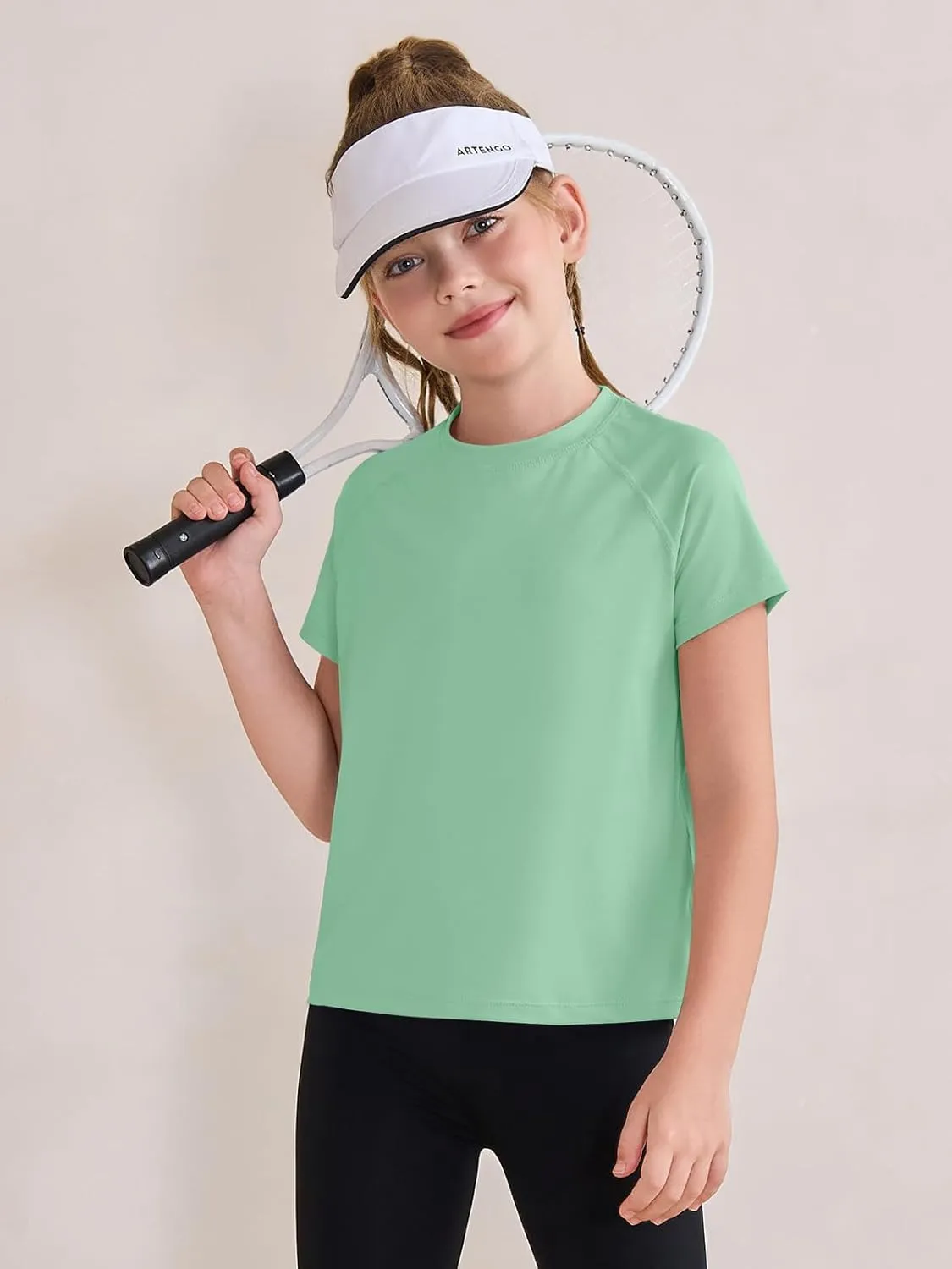 Haloumoning Girls Athletic Shirts Short Sleeve Quick Dry T-Shirt Kids Summer Tee Tops 5-14Y