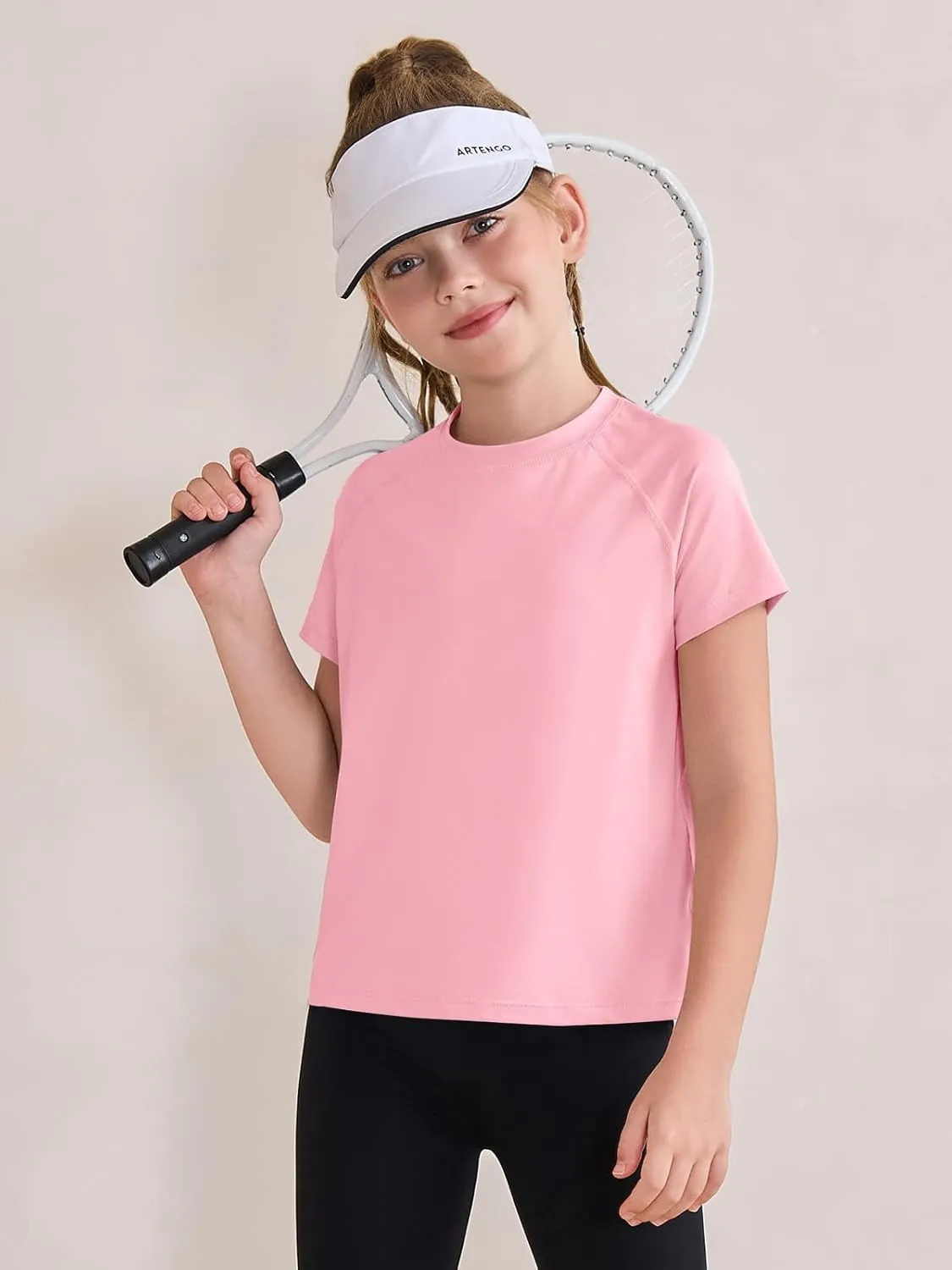 Haloumoning Girls Athletic Shirts Short Sleeve Quick Dry T-Shirt Kids Summer Tee Tops 5-14Y