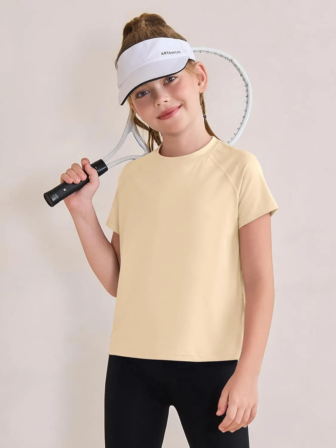 Haloumoning Girls Athletic Shirts Short Sleeve Quick Dry T-Shirt Kids Summer Tee Tops 5-14Y