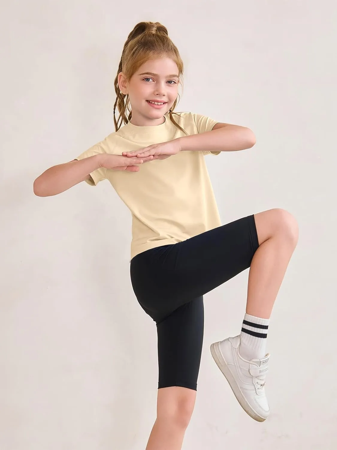 Haloumoning Girls Athletic Shirts Short Sleeve Quick Dry T-Shirt Kids Summer Tee Tops 5-14Y