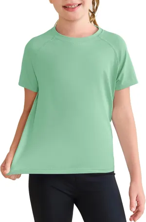 Haloumoning Girls Athletic Shirts Short Sleeve Quick Dry T-Shirt Kids Summer Tee Tops 5-14Y