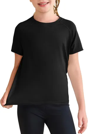 Haloumoning Girls Athletic Shirts Short Sleeve Quick Dry T-Shirt Kids Summer Tee Tops 5-14Y