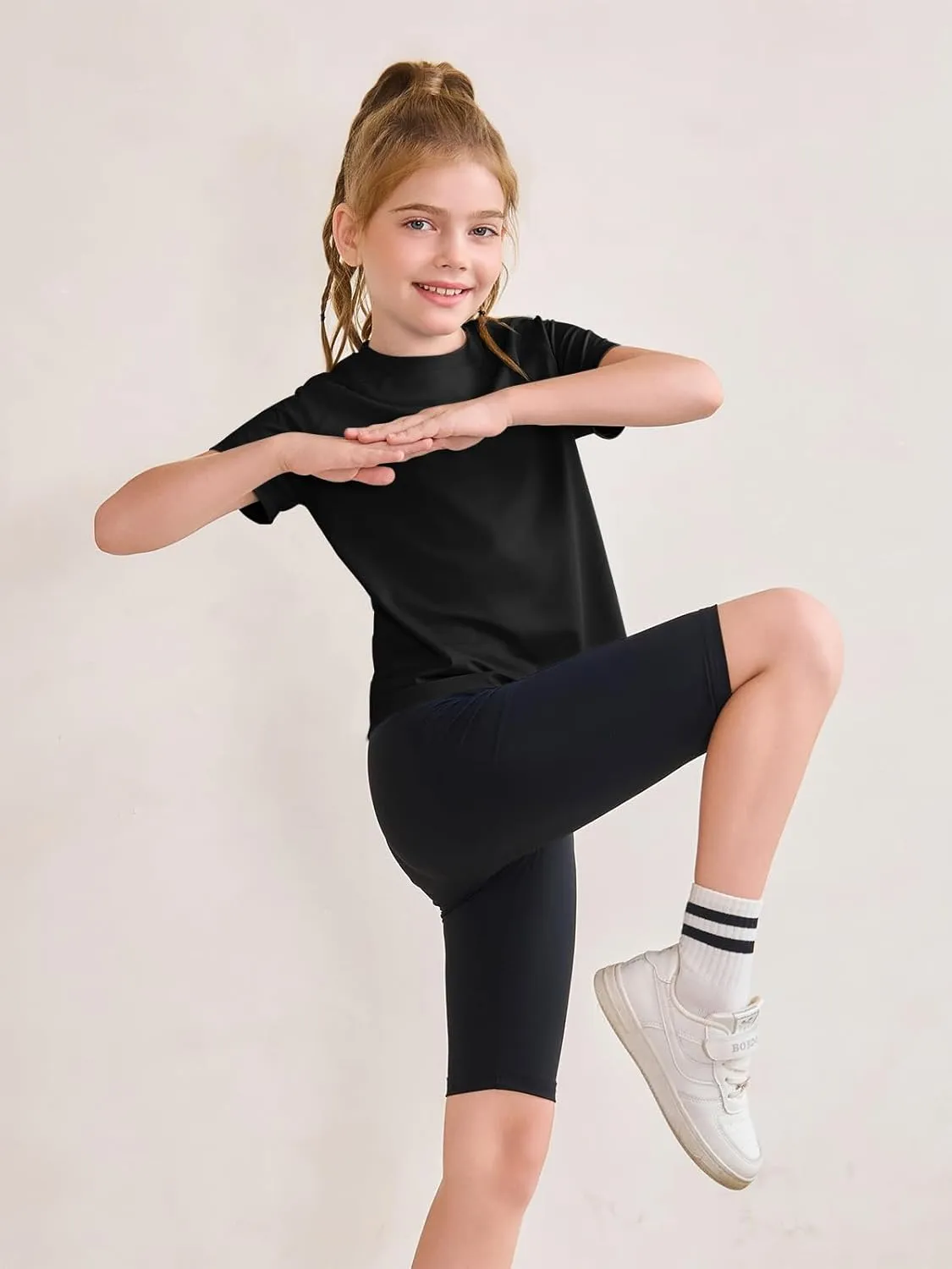 Haloumoning Girls Athletic Shirts Short Sleeve Quick Dry T-Shirt Kids Summer Tee Tops 5-14Y