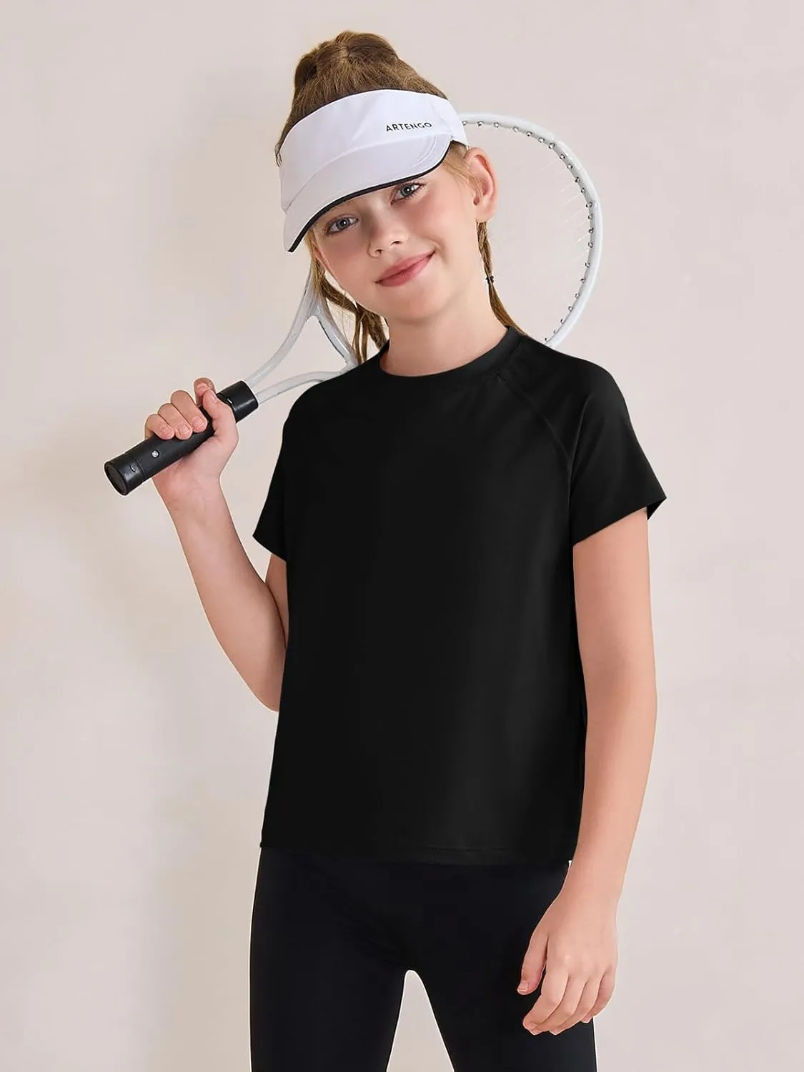 Haloumoning Girls Athletic Shirts Short Sleeve Quick Dry T-Shirt Kids Summer Tee Tops 5-14Y