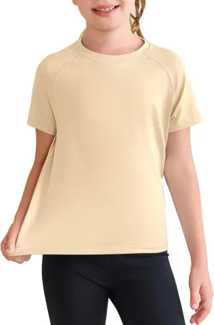 Haloumoning Girls Athletic Shirts Short Sleeve Quick Dry T-Shirt Kids Summer Tee Tops 5-14Y