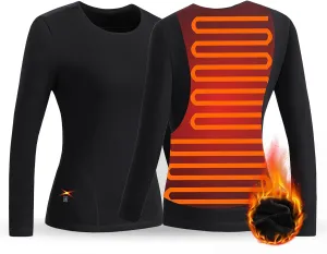 Heated Thermal Tops for Men Women Electric Heating Thermal Shirts Long Sleeves Underwear Fleece Lined for Cold Weather (Women, Black, L)