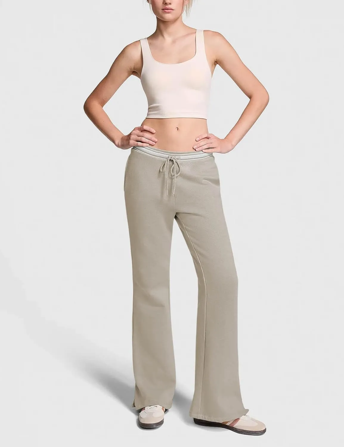 HeSaYep Women's Fleece Lined Sweatpants Winter Warm High Waisted Trousers Split Hem Flare Sweat Pants with Pockets