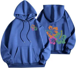 Hibiscus Flower Hoodie for Women Floral Pullover Sweatshirt Casual Oversized Hooded Top Pocket Streetwear Fall Fashion