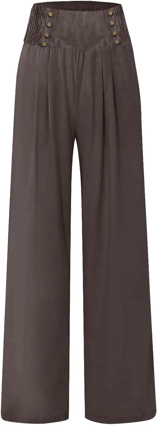 High Waisted Palazzo Wide Leg Flowy Dressy Pants for Women Business Casual Trousers with Pockets