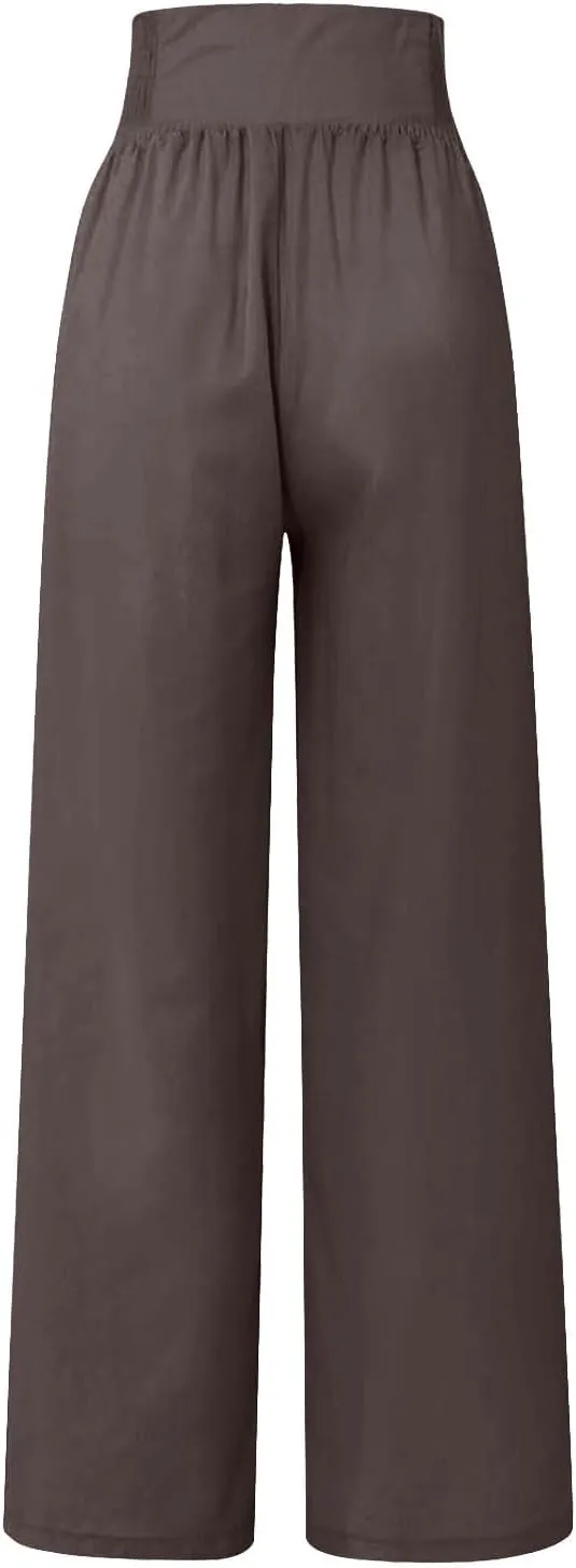 High Waisted Palazzo Wide Leg Flowy Dressy Pants for Women Business Casual Trousers with Pockets