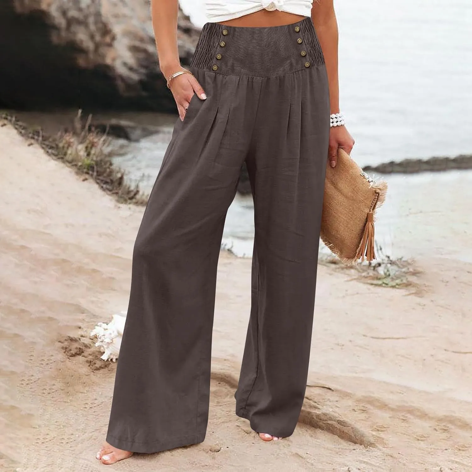 High Waisted Palazzo Wide Leg Flowy Dressy Pants for Women Business Casual Trousers with Pockets