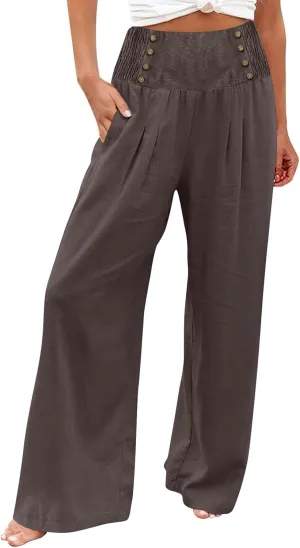 High Waisted Palazzo Wide Leg Flowy Dressy Pants for Women Business Casual Trousers with Pockets