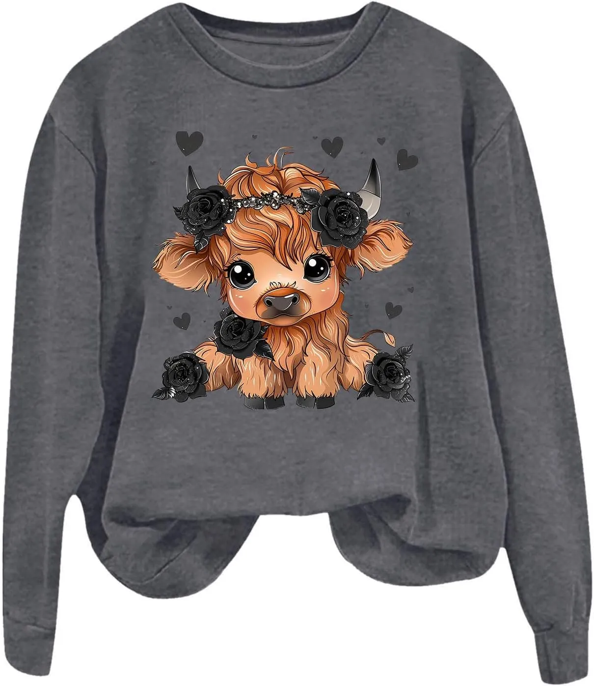 Highland Cow Sweatshirts for Women Funny Cute Casusl Loose Hoodies Western Cow Print Shirt Country Western Sweatshirt