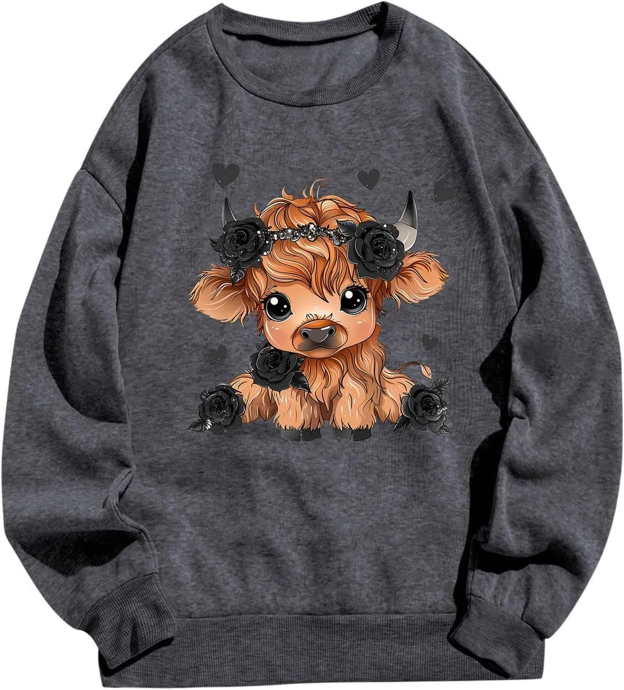 Highland Cow Sweatshirts for Women Funny Cute Casusl Loose Hoodies Western Cow Print Shirt Country Western Sweatshirt