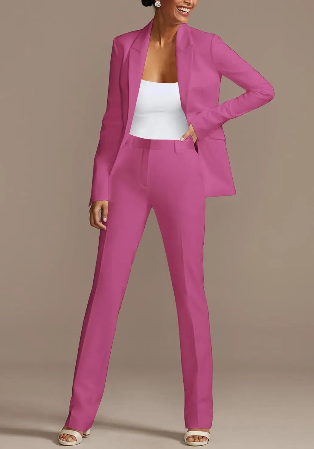 HuiSiFang Womens Fall Fashion 2 Piece Blazer Sets Open Front Blazers and Slim Fit Pants Suits Set