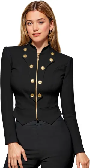 Hybrid & Company Womens Blazer Cropped Ponte Fabric Open Front Zipper Dress Jacket Casual Slim Jacket