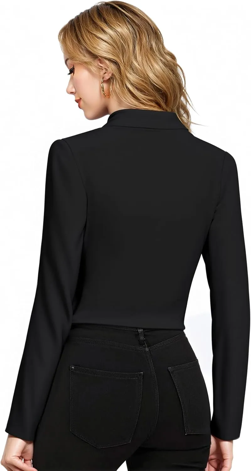 Hybrid & Company Womens Blazer Cropped Ponte Fabric Open Front Zipper Dress Jacket Casual Slim Jacket