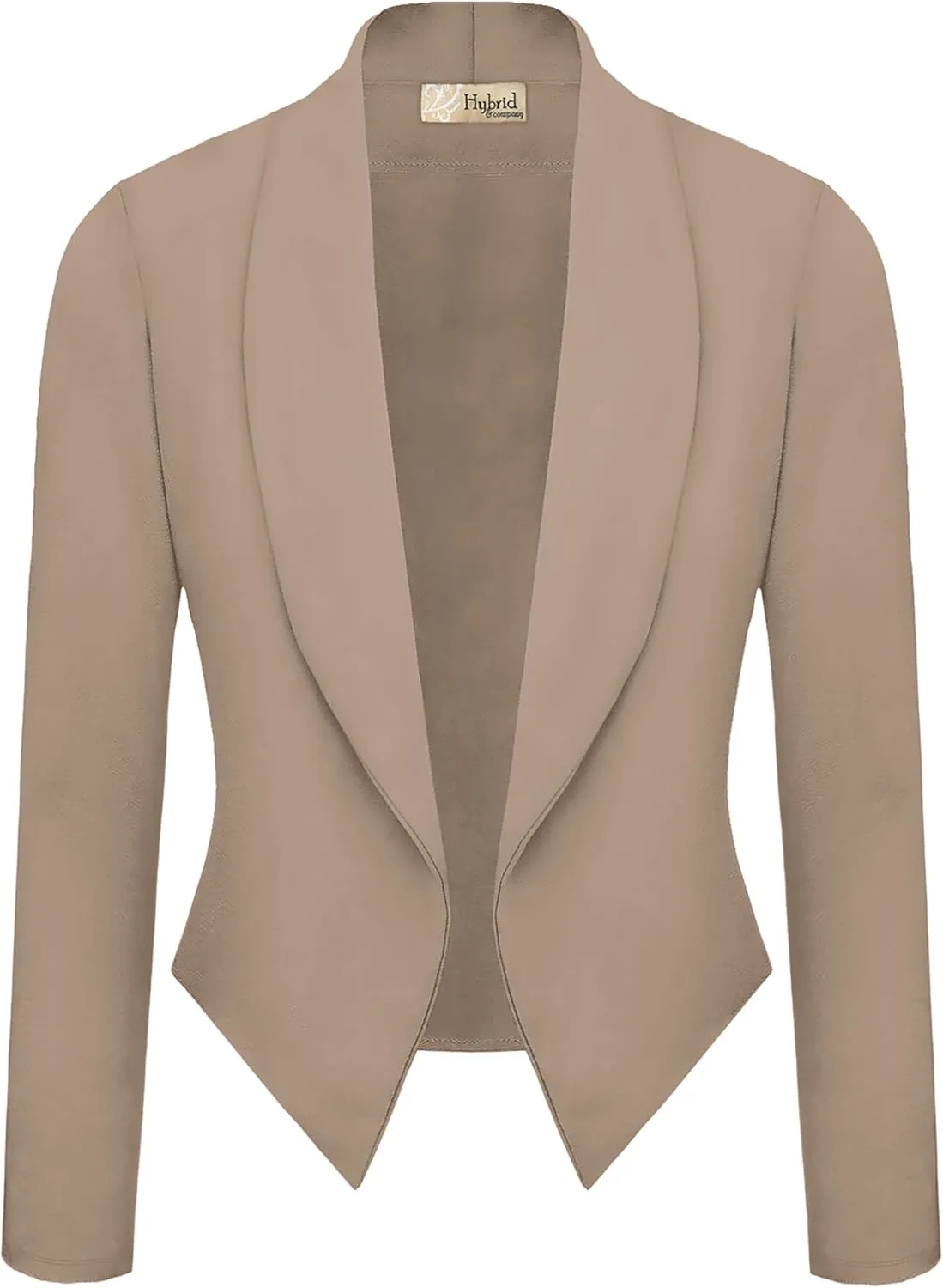 Hybrid & Company Womens Casual Work Office Blazer Open Front Heavy Ponti Shawl Collar Long Sleeve Jacket