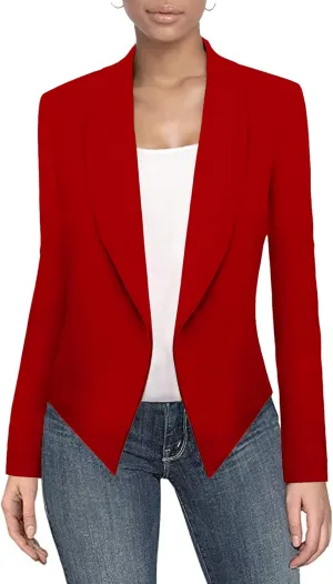 Hybrid & Company Womens Casual Work Office Blazer Open Front Heavy Ponti Shawl Collar Long Sleeve Jacket